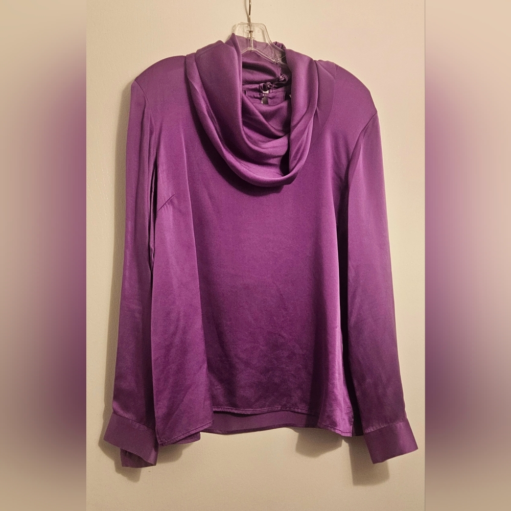 100% Silk Deep Purple Long Sleeve Cowl Neck